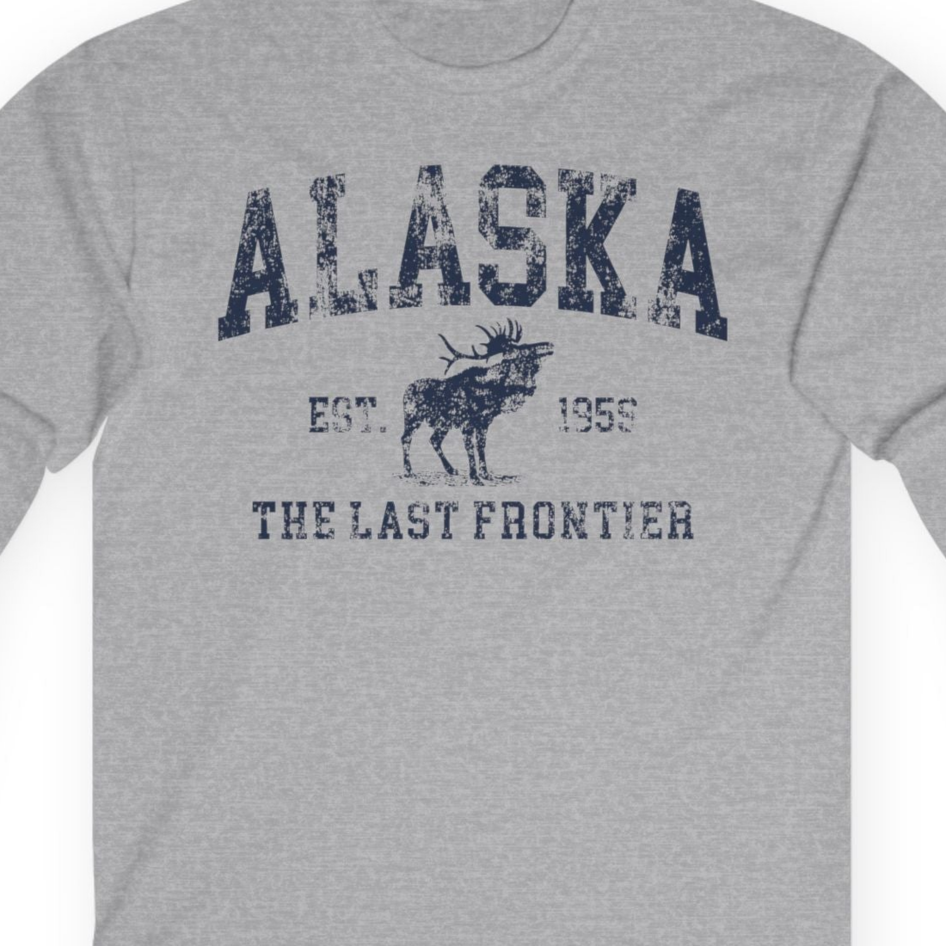 Vintage Alaska Moose Shirt Long Sleeve Shirt – Sport Grey – Alaska Cruise Shirts Close Up