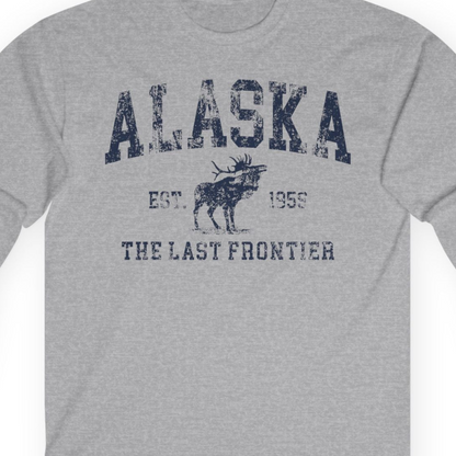 Vintage Alaska Moose Shirt Long Sleeve Shirt – Sport Grey – Alaska Cruise Shirts Close Up
