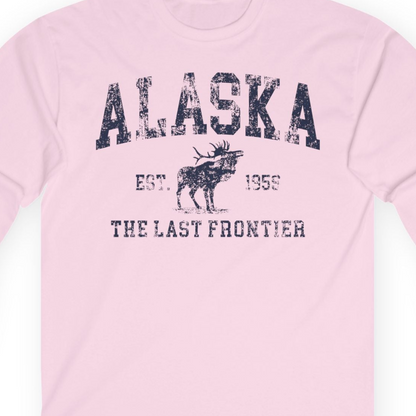 Vintage Alaska Moose Shirt Long Sleeve Shirt – Light Pink – Alaska Cruise Shirts Close Up