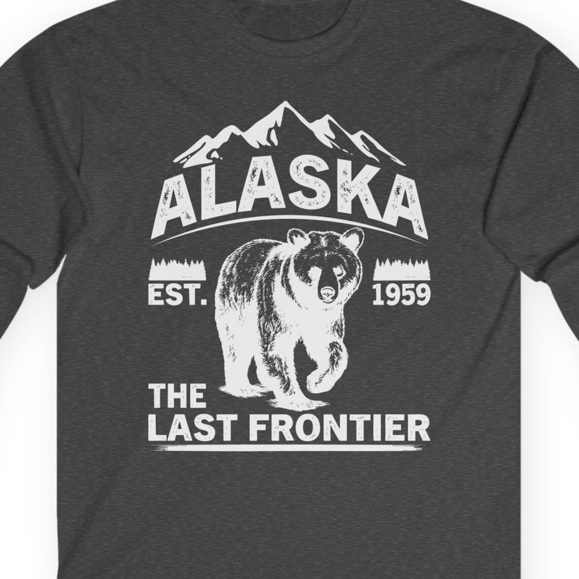Alaska Bear Shirt Long Sleeve Shirt – Dark Heather – Alaska Cruise Shirts Close Up