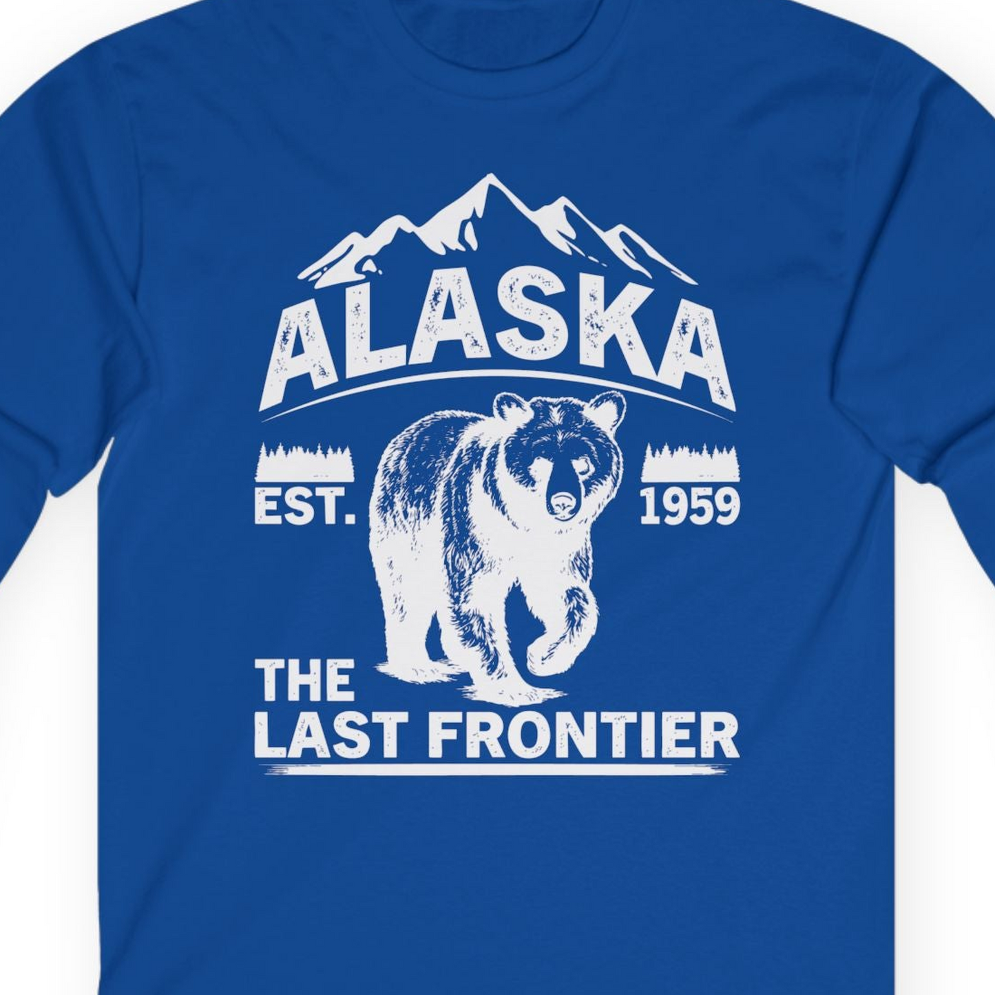 Alaska Bear Shirt Long Sleeve Shirt – Royal – Alaska Cruise Shirts Close Up