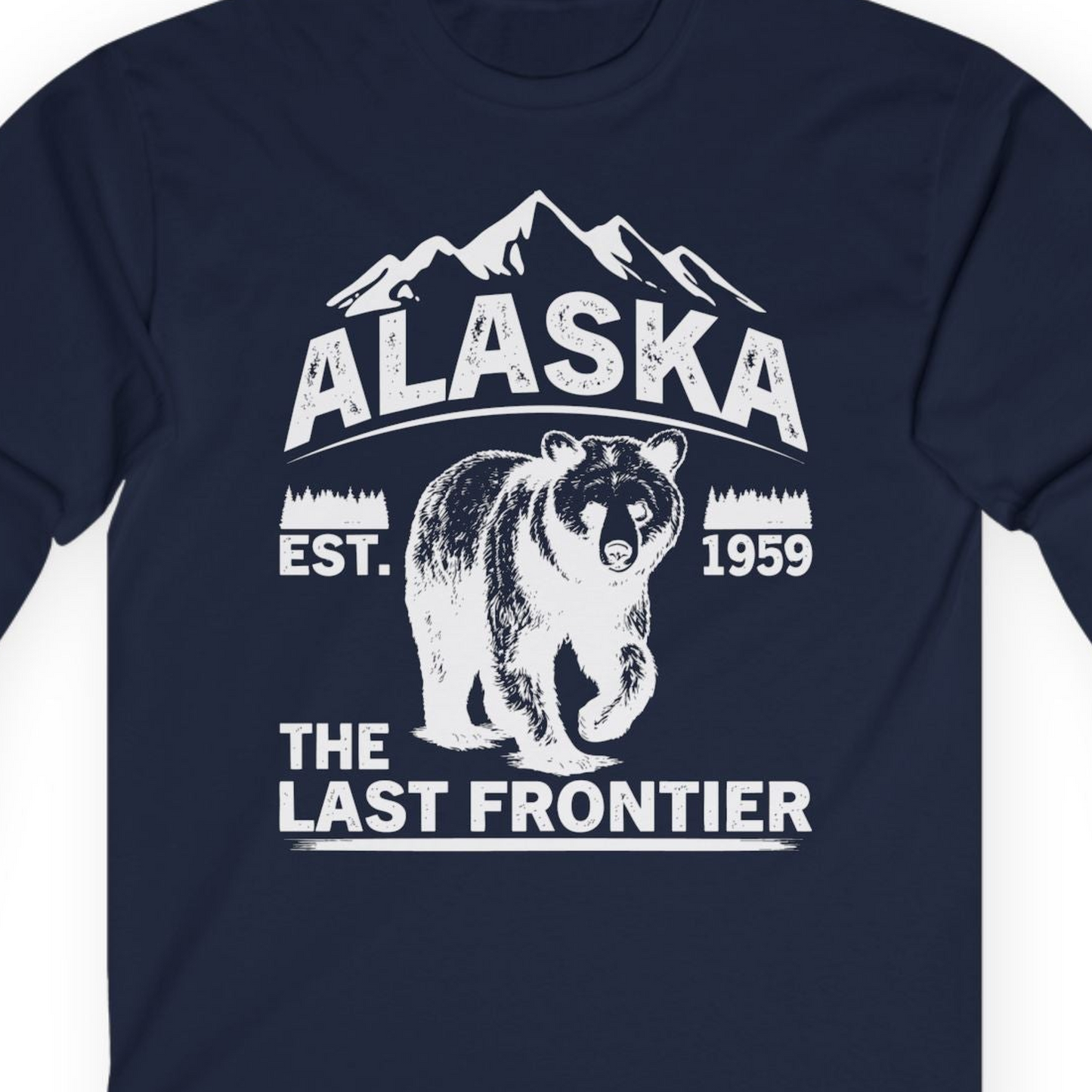 Alaska Bear Shirt Long Sleeve Shirt – Navy – Alaska Cruise Shirts Close Up