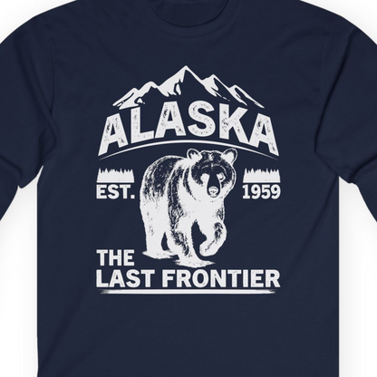 Alaska Bear Shirt Long Sleeve Shirt – Navy – Alaska Cruise Shirts Close Up