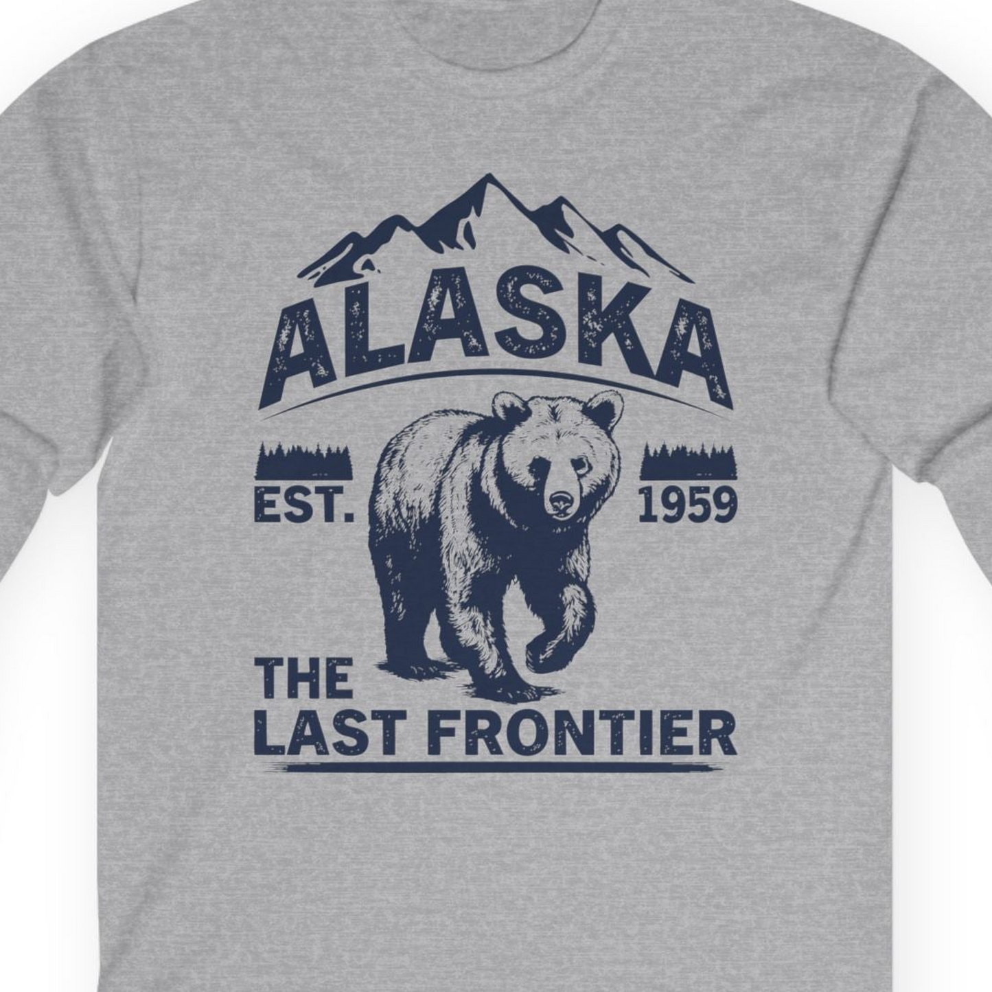 Alaska Bear Shirt Long Sleeve Shirt – Sport Grey – Alaska Cruise Shirts Close Up