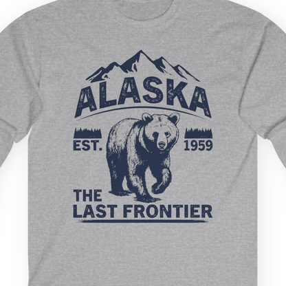 Alaska Bear Shirt Long Sleeve Shirt – Sport Grey – Alaska Cruise Shirts Close Up