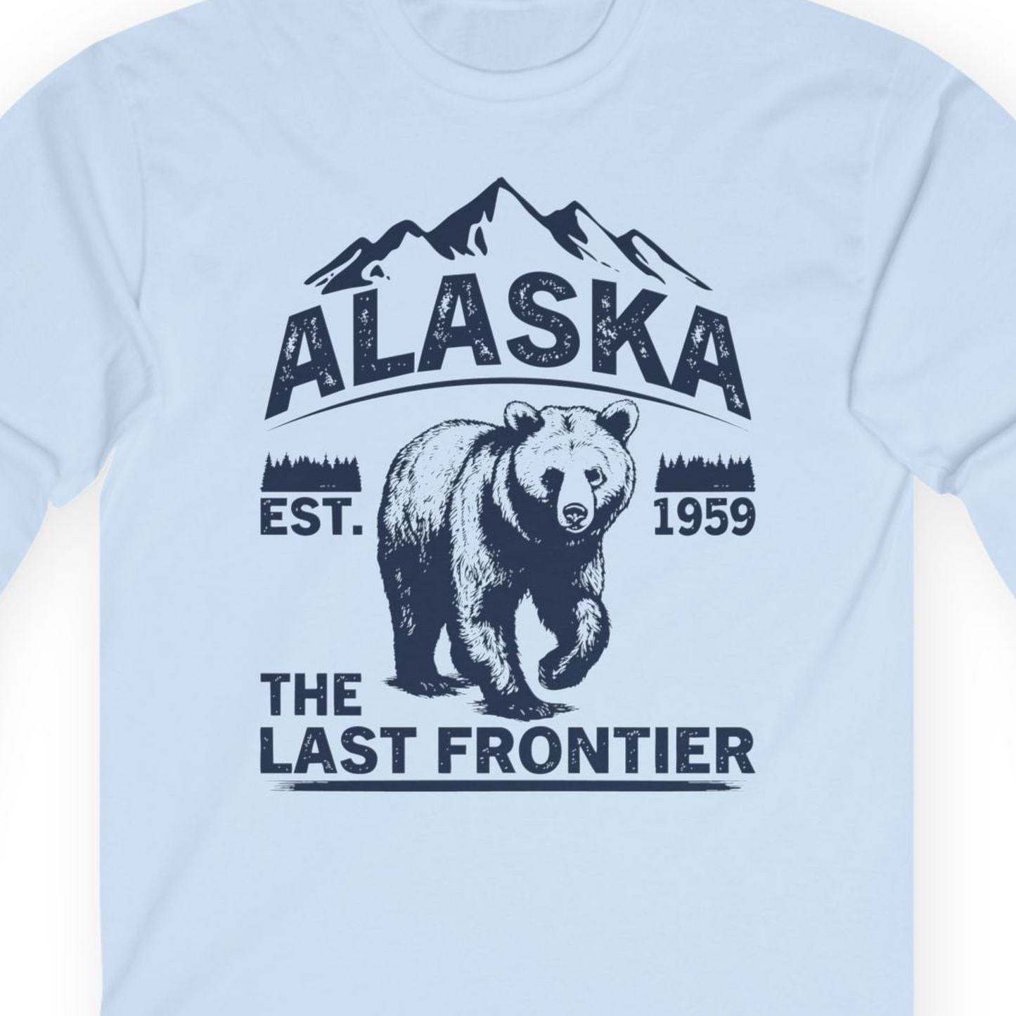 Alaska Bear Shirt Long Sleeve Shirt – Light Blue – Alaska Cruise Shirts Close Up