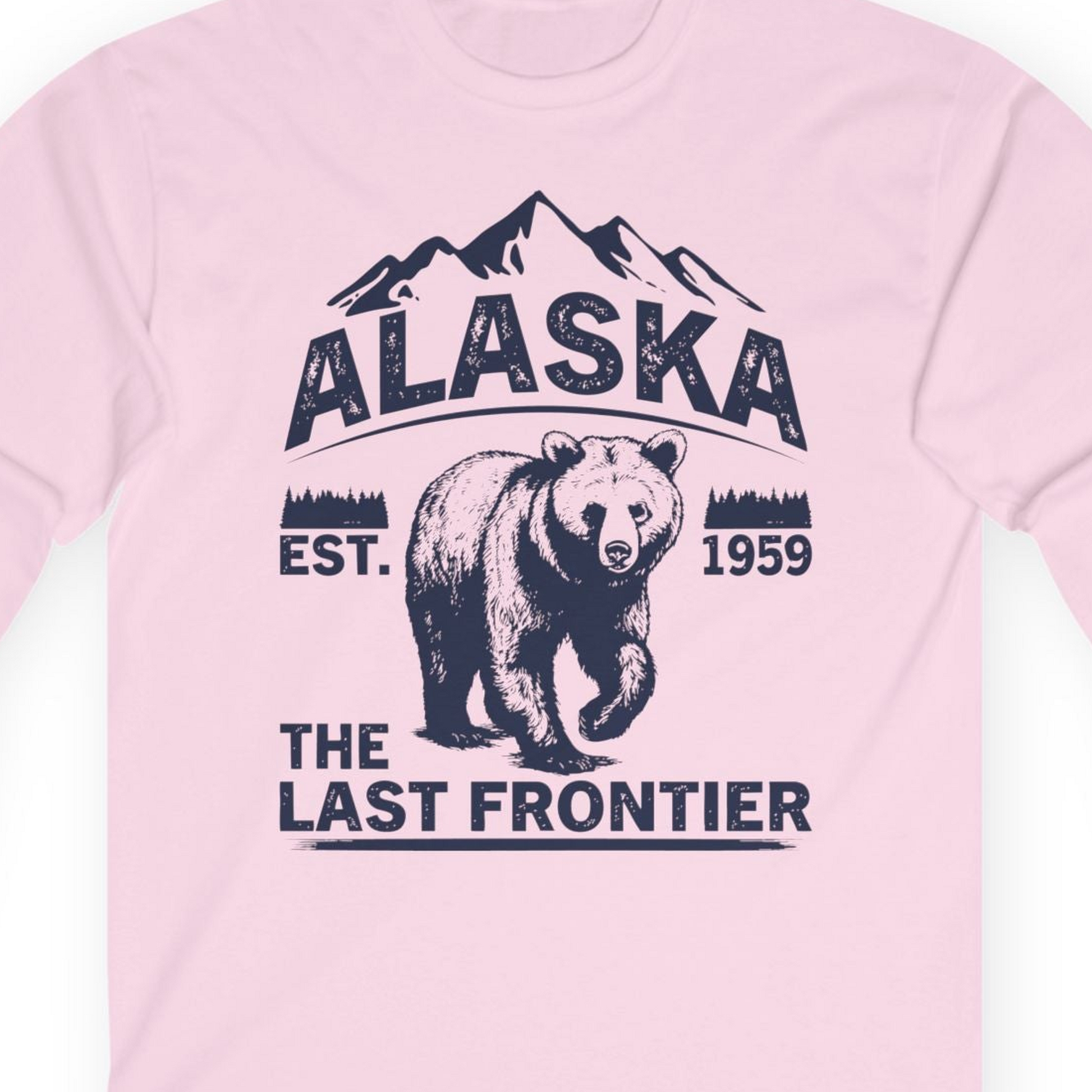 Alaska Bear Shirt Long Sleeve Shirt – Light Pink – Alaska Cruise Shirts Close Up