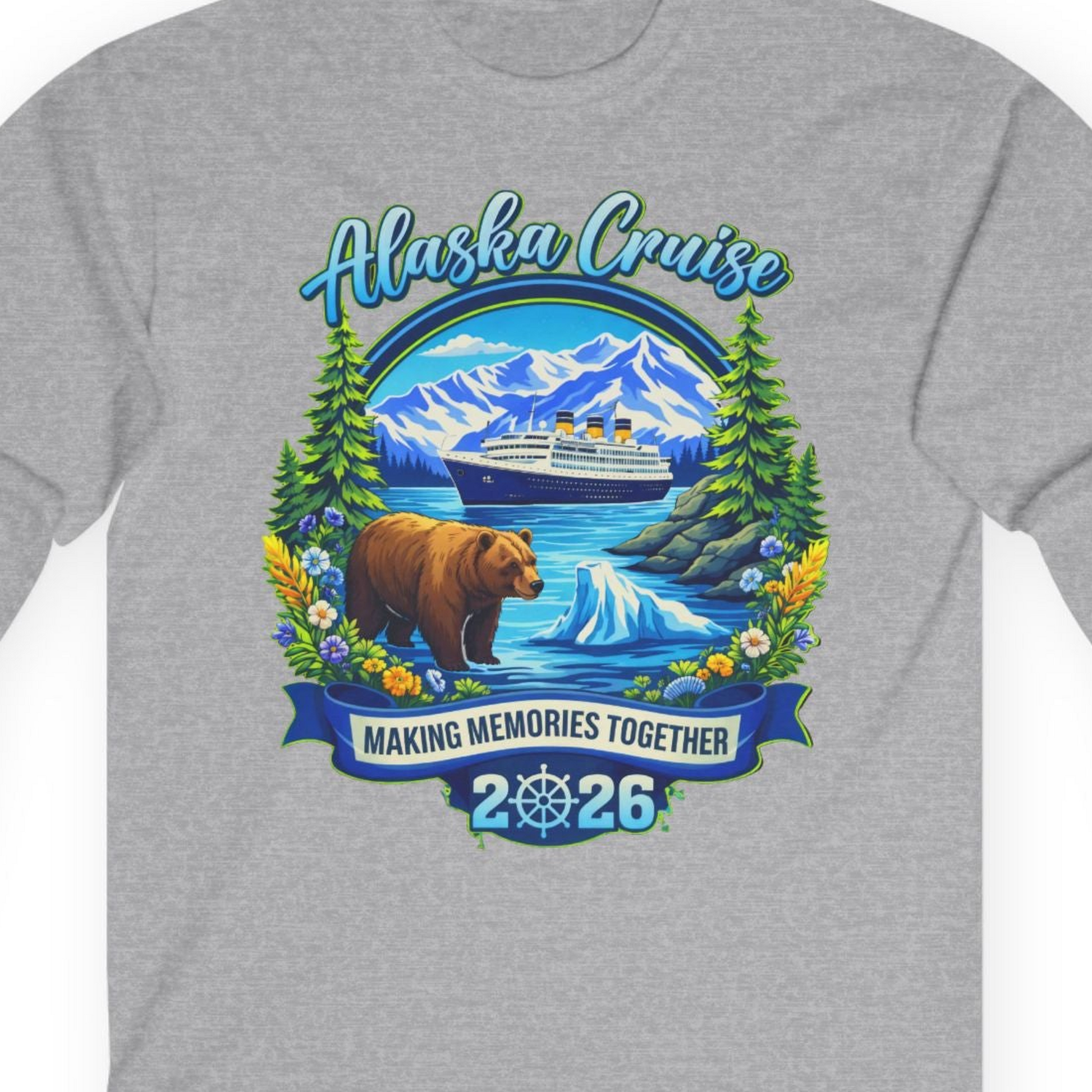 Alaska Cruise 2026 Family long sleeve shirt Long Sleeve Shirt – Sport Grey – Alaska Cruise Shirts Close Up