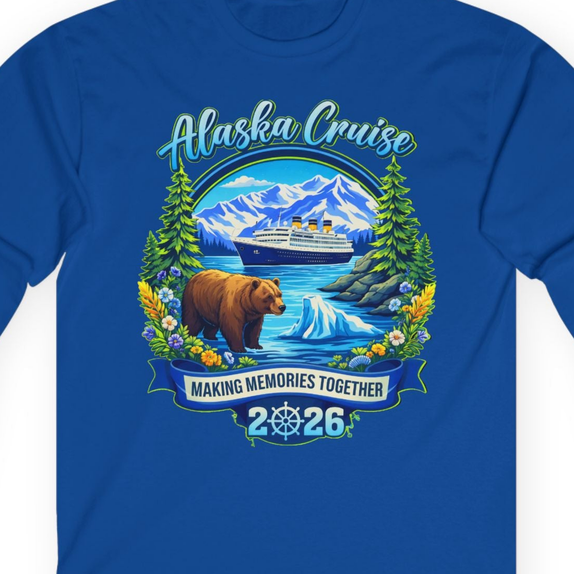 Alaska Cruise 2026 Family long sleeve shirt Long Sleeve Shirt – Royal – Alaska Cruise Shirts Close Up