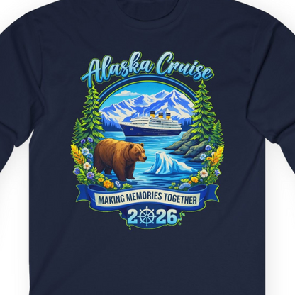 Alaska Cruise 2026 Family long sleeve shirt Long Sleeve Shirt – Navy – Alaska Cruise Shirts Close Up