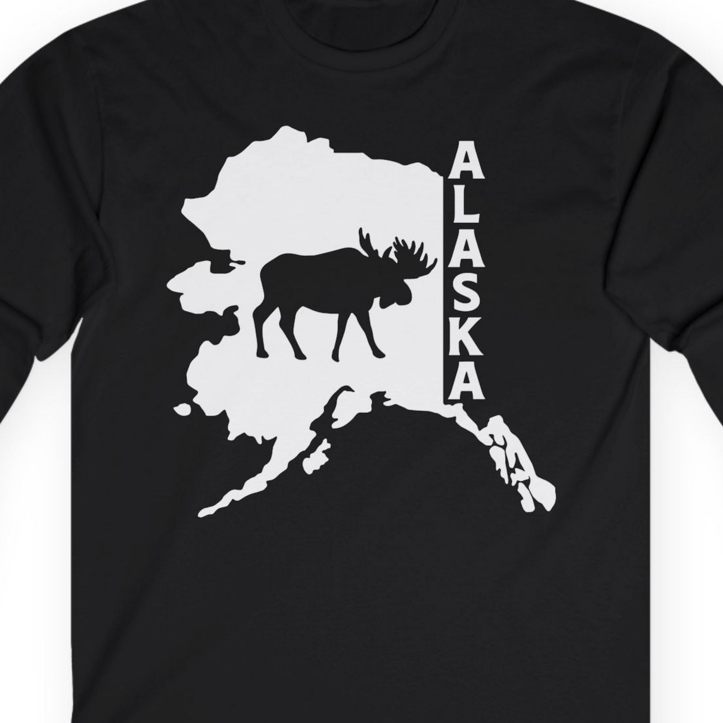 Alaska Moose Silhouette Shirt Long Sleeve Shirt – Black – Alaska Cruise Shirts Close Up
