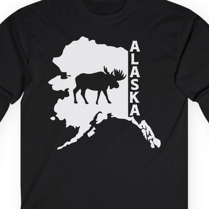 Alaska Moose Silhouette Shirt Long Sleeve Shirt – Black – Alaska Cruise Shirts Close Up