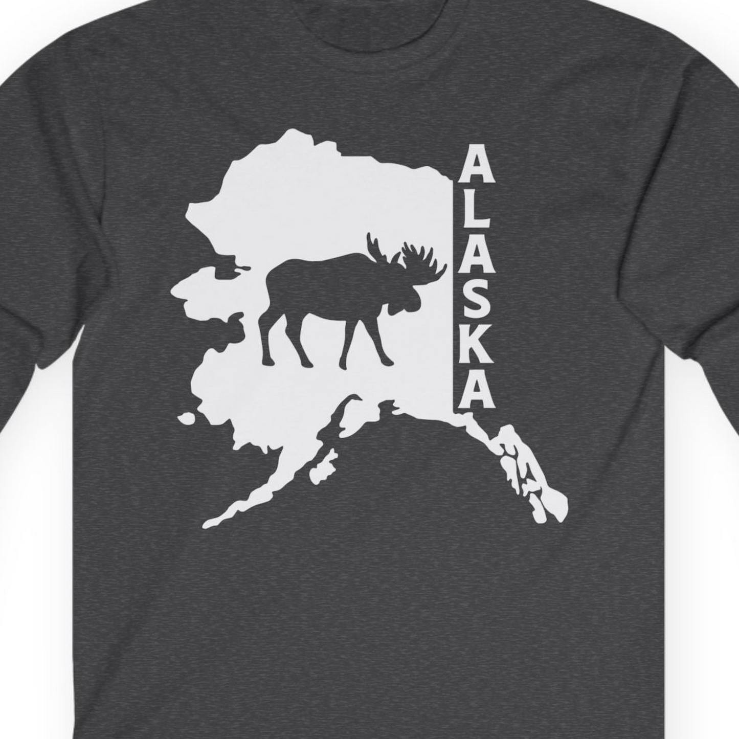 Alaska Moose Silhouette Shirt Long Sleeve Shirt – Dark Heather – Alaska Cruise Shirts Close Up