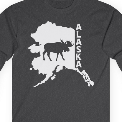 Alaska Moose Silhouette Shirt Long Sleeve Shirt – Dark Heather – Alaska Cruise Shirts Close Up