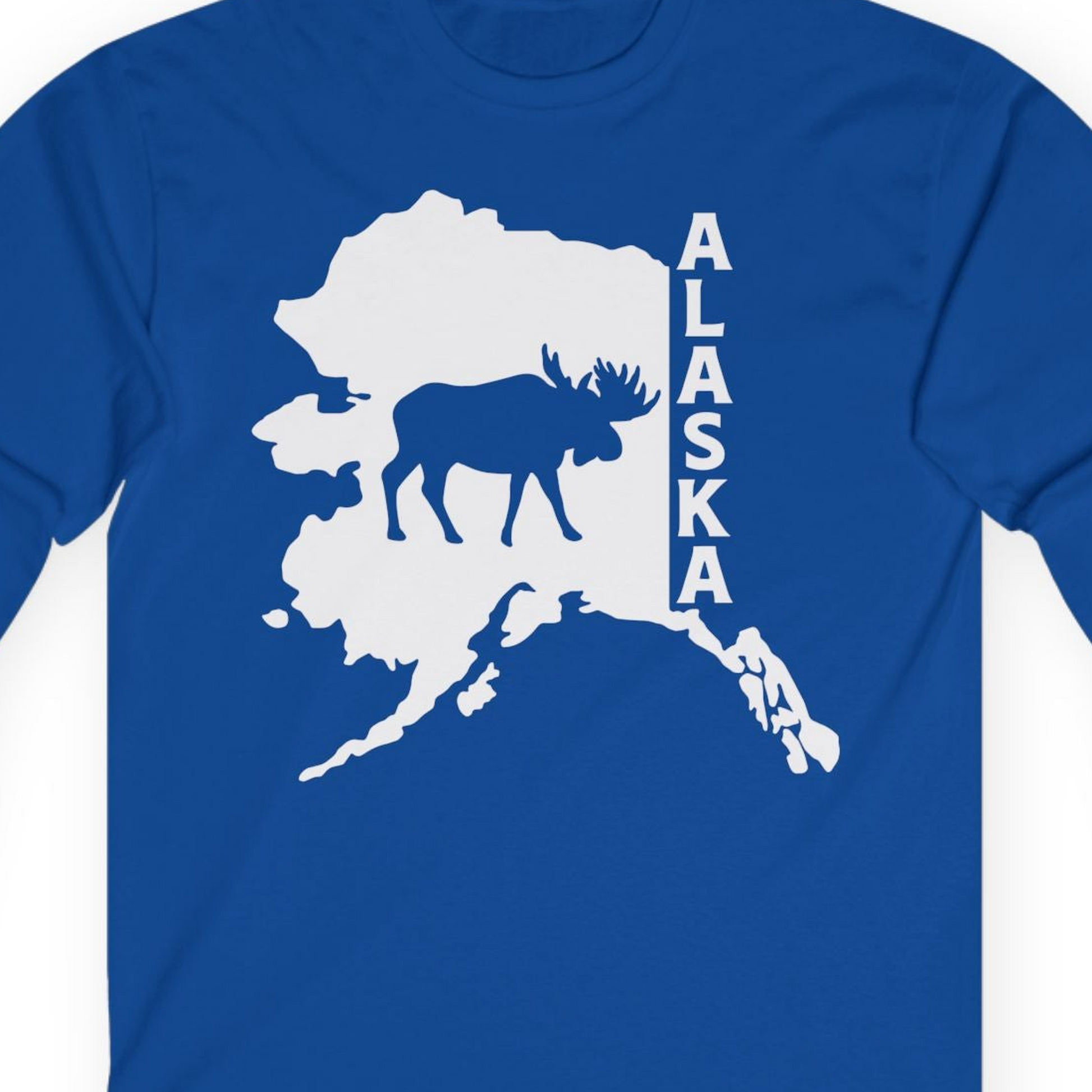 Alaska Moose Silhouette Shirt Long Sleeve Shirt – Royal – Alaska Cruise Shirts Close Up