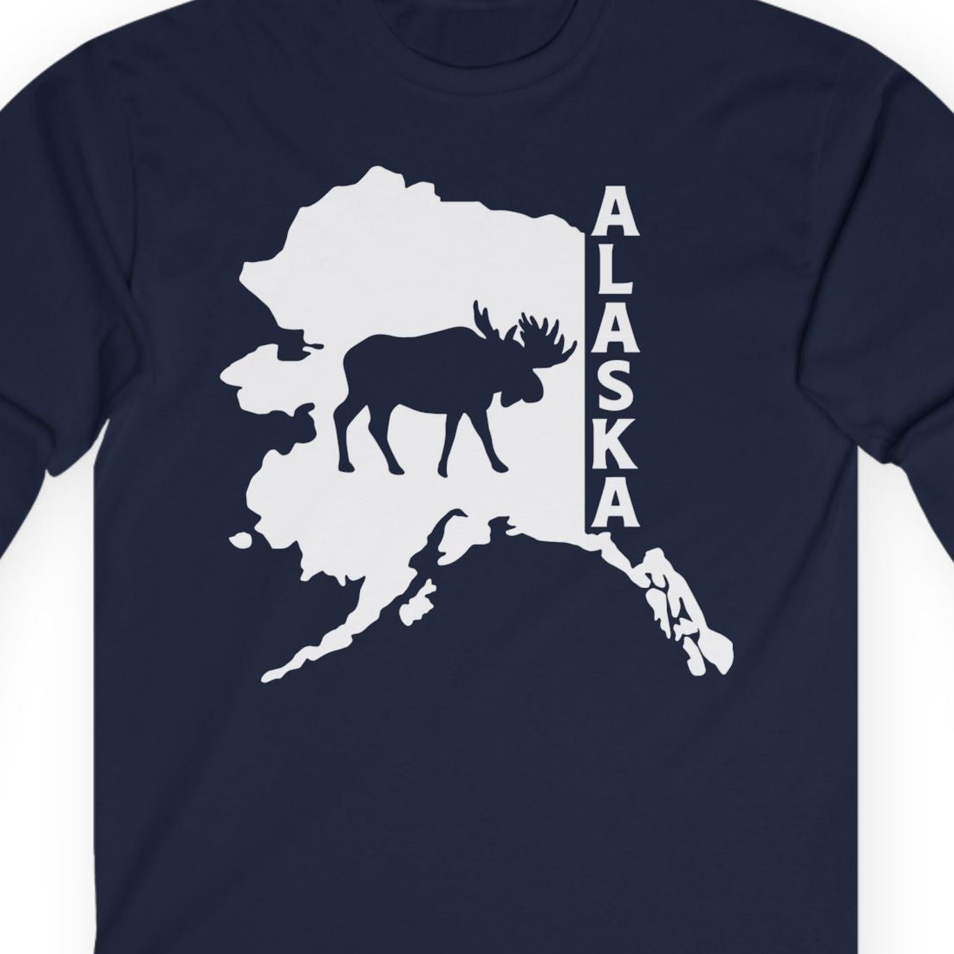 Alaska Moose Silhouette Shirt Long Sleeve Shirt – Navy – Alaska Cruise Shirts Close Up