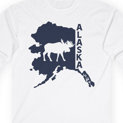 Alaska Moose Silhouette Shirt Long Sleeve Shirt – White – Alaska Cruise Shirts Close Up