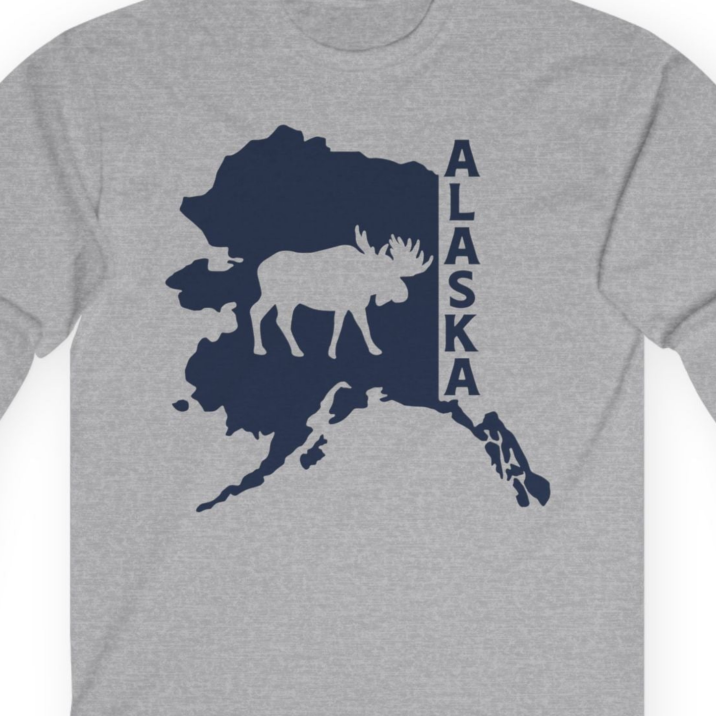 Alaska Moose Silhouette Shirt Long Sleeve Shirt – Sport Grey – Alaska Cruise Shirts Close Up