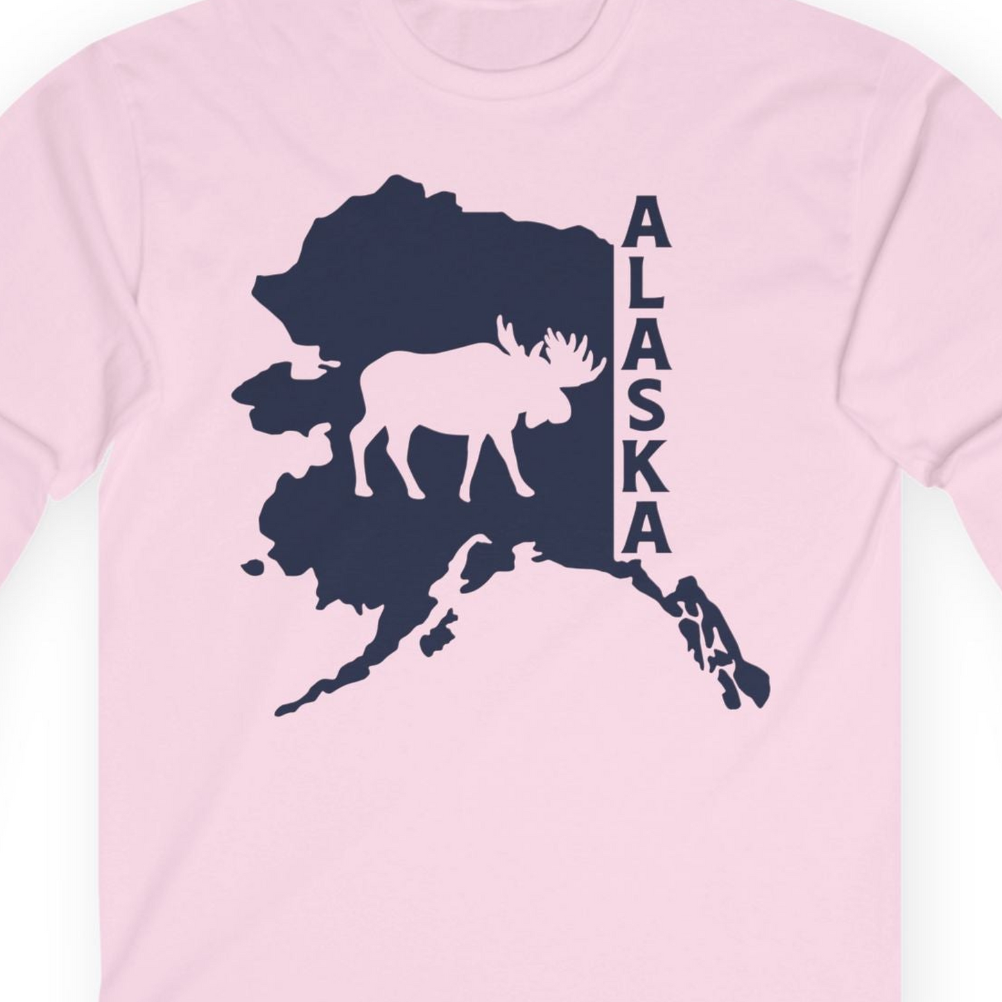 Alaska Moose Silhouette Shirt Long Sleeve Shirt – Light Pink – Alaska Cruise Shirts Close Up