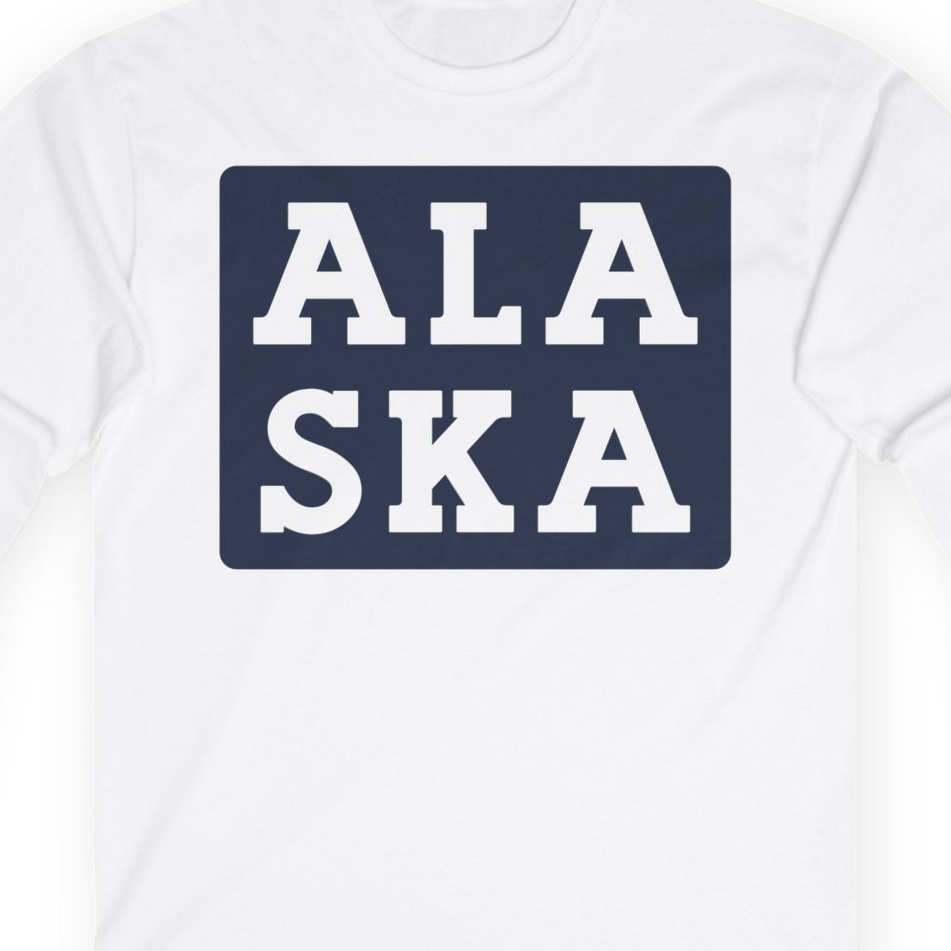 Bold Alaska Block Text Shirt Long Sleeve Shirt – White – Alaska Cruise Shirts Close Up