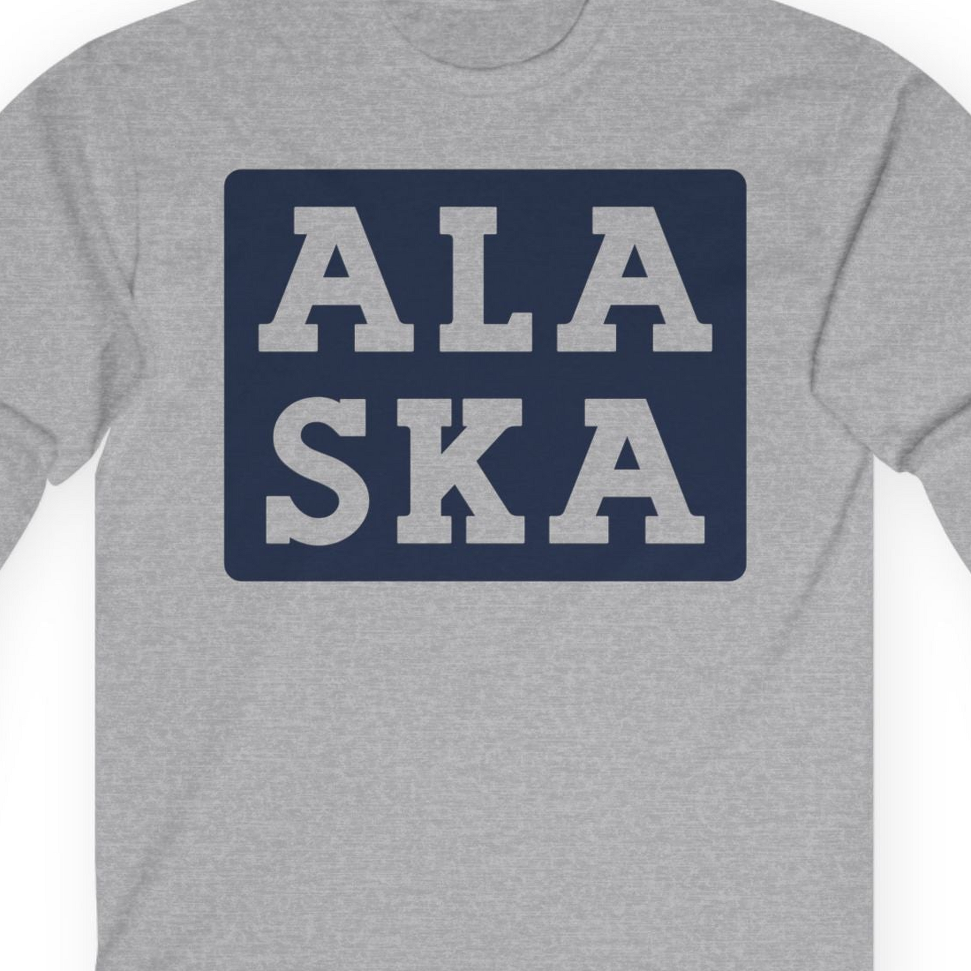 Bold Alaska Block Text Shirt Long Sleeve Shirt – Sport Grey – Alaska Cruise Shirts Close Up