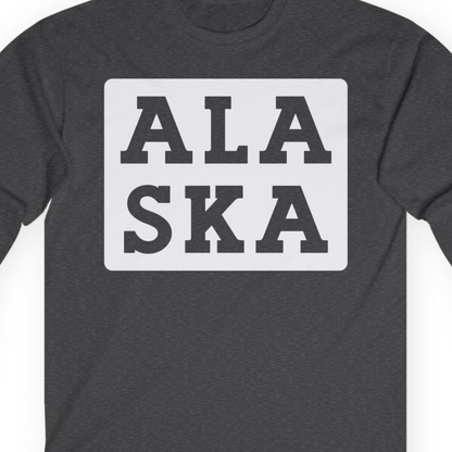 Bold Alaska Block Text Shirt Long Sleeve Shirt – Dark Heather – Alaska Cruise Shirts Close Up