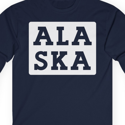 Bold Alaska Block Text Shirt Long Sleeve Shirt – Navy – Alaska Cruise Shirts Close Up