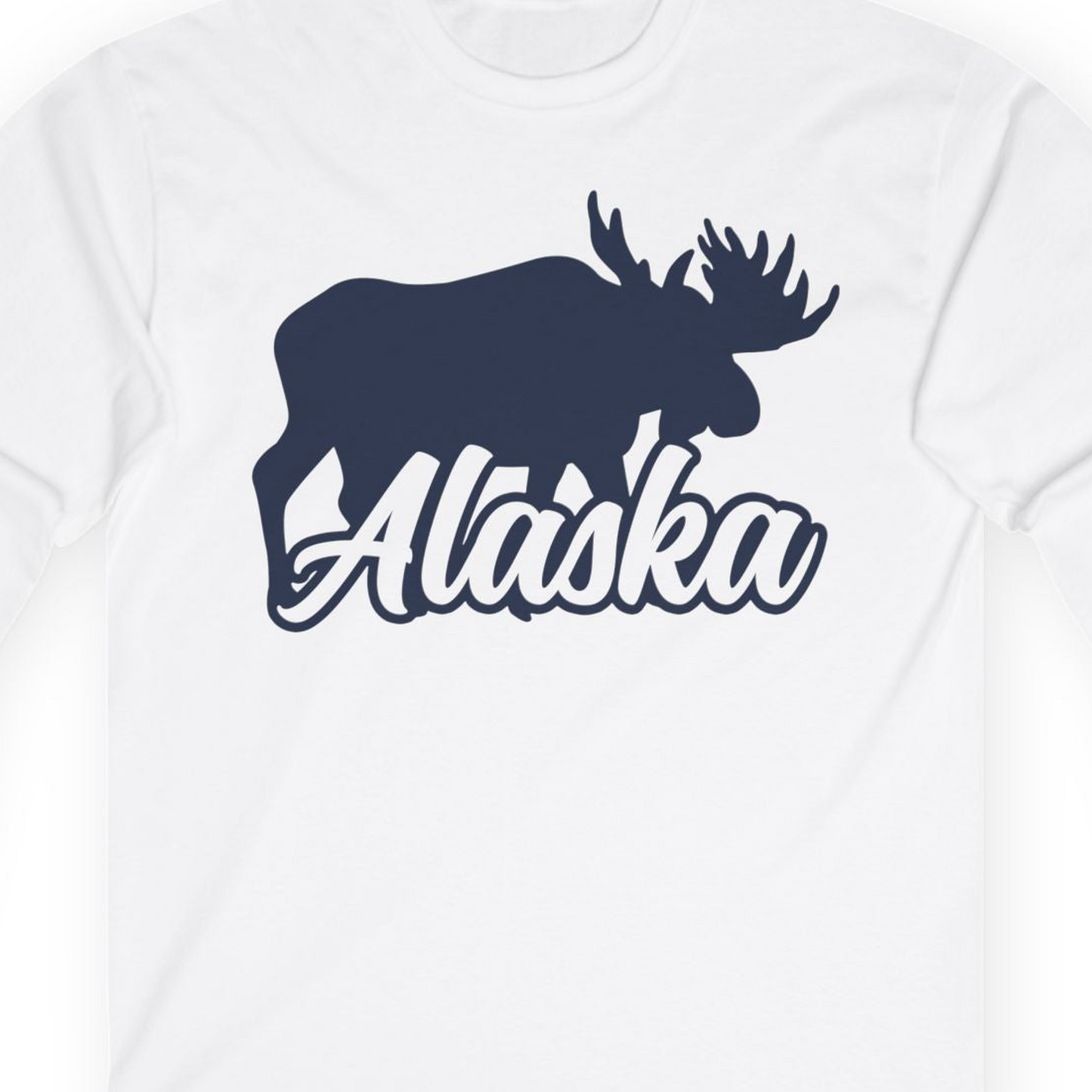 Alaska Moose Wildlife Silhouette Shirt Long Sleeve Shirt – White – Alaska Cruise Shirts Close Up