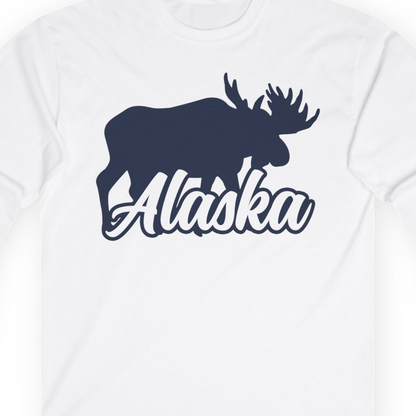 Alaska Moose Wildlife Silhouette Shirt Long Sleeve Shirt – White – Alaska Cruise Shirts Close Up