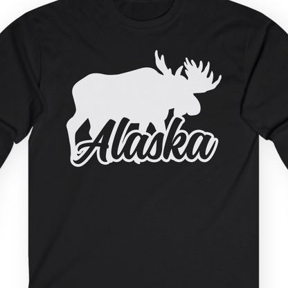 Alaska Moose Wildlife Silhouette Shirt Long Sleeve Shirt – Black – Alaska Cruise Shirts Close Up