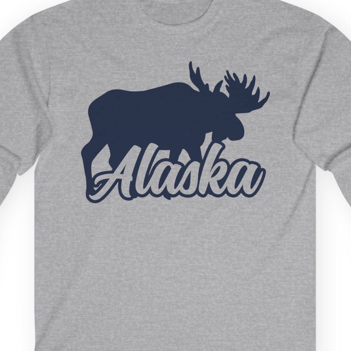 Alaska Moose Wildlife Silhouette Shirt Long Sleeve Shirt – Sport Grey – Alaska Cruise Shirts Close Up