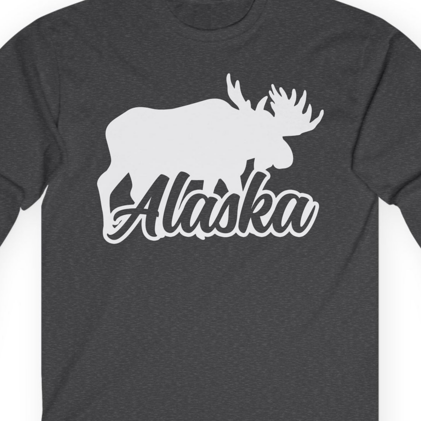 Alaska Moose Wildlife Silhouette Shirt Long Sleeve Shirt – Dark Heather – Alaska Cruise Shirts Close Up