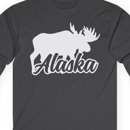 Alaska Moose Wildlife Silhouette Shirt Long Sleeve Shirt – Dark Heather – Alaska Cruise Shirts Close Up