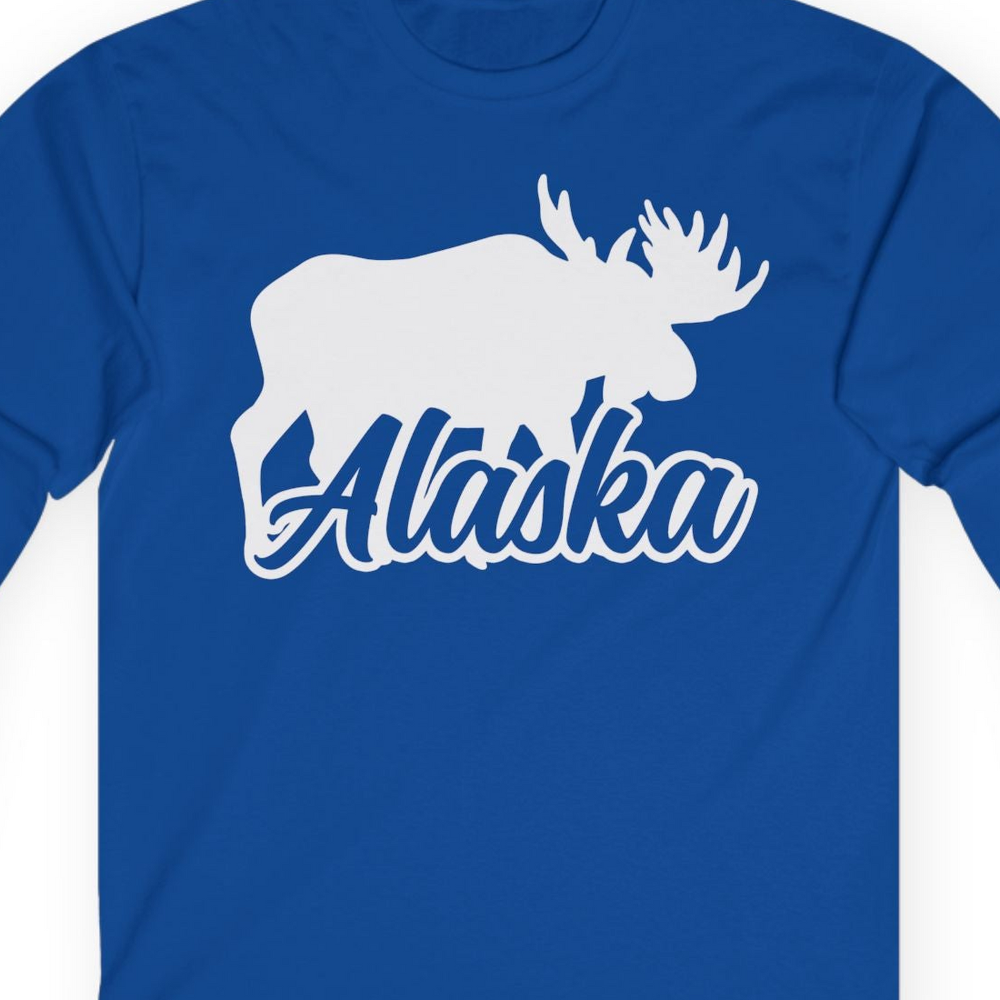 Alaska Moose Wildlife Silhouette Shirt Long Sleeve Shirt – Royal – Alaska Cruise Shirts Close Up