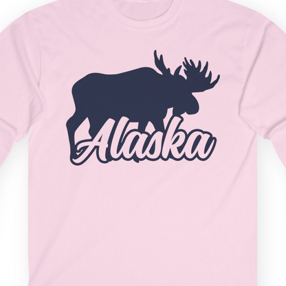 Alaska Moose Wildlife Silhouette Shirt Long Sleeve Shirt – Light Pink – Alaska Cruise Shirts Close Up