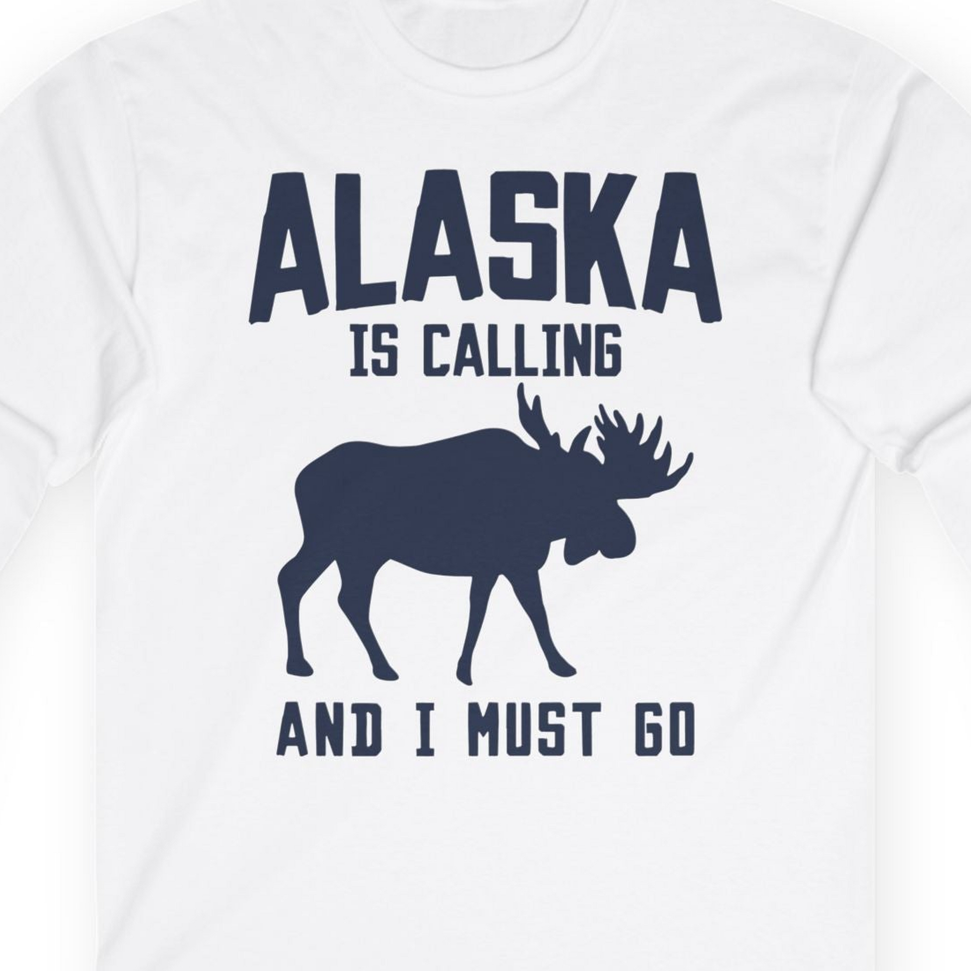 Alaska Is Calling Moose Silhouette Shirt Long Sleeve Shirt – White – Alaska Cruise Shirts Close Up