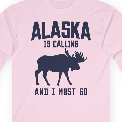 Alaska Is Calling Moose Silhouette Shirt Long Sleeve Shirt – Light Pink – Alaska Cruise Shirts Close Up