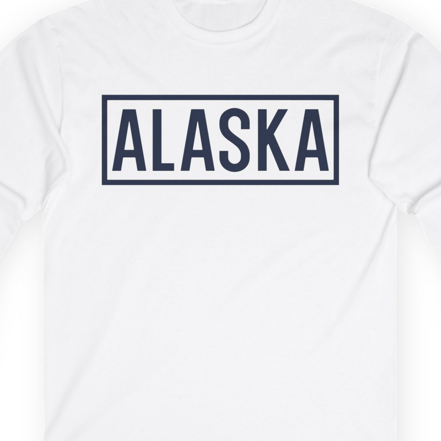 Alaska Bold Text Minimalist Monochrome Graphic Shirt for Travelers — Long Sleeve Long Sleeve Shirt – White – Alaska Cruise Shirts Close Up