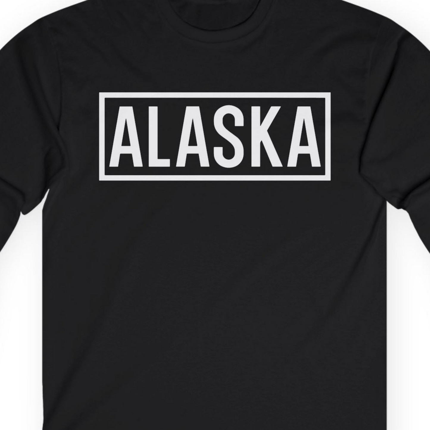 Alaska Bold Text Minimalist Monochrome Graphic Shirt for Travelers — Long Sleeve Long Sleeve Shirt – Black – Alaska Cruise Shirts Close Up