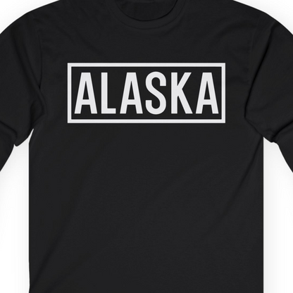 Alaska Bold Text Minimalist Monochrome Graphic Shirt for Travelers — Long Sleeve Long Sleeve Shirt – Black – Alaska Cruise Shirts Close Up
