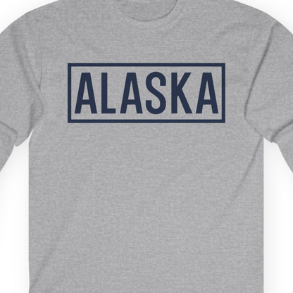 Alaska Bold Text Minimalist Monochrome Graphic Shirt for Travelers — Long Sleeve Long Sleeve Shirt – Sport Grey – Alaska Cruise Shirts Close Up