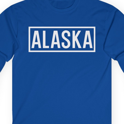Alaska Bold Text Minimalist Monochrome Graphic Shirt for Travelers — Long Sleeve Long Sleeve Shirt – Royal – Alaska Cruise Shirts Close Up