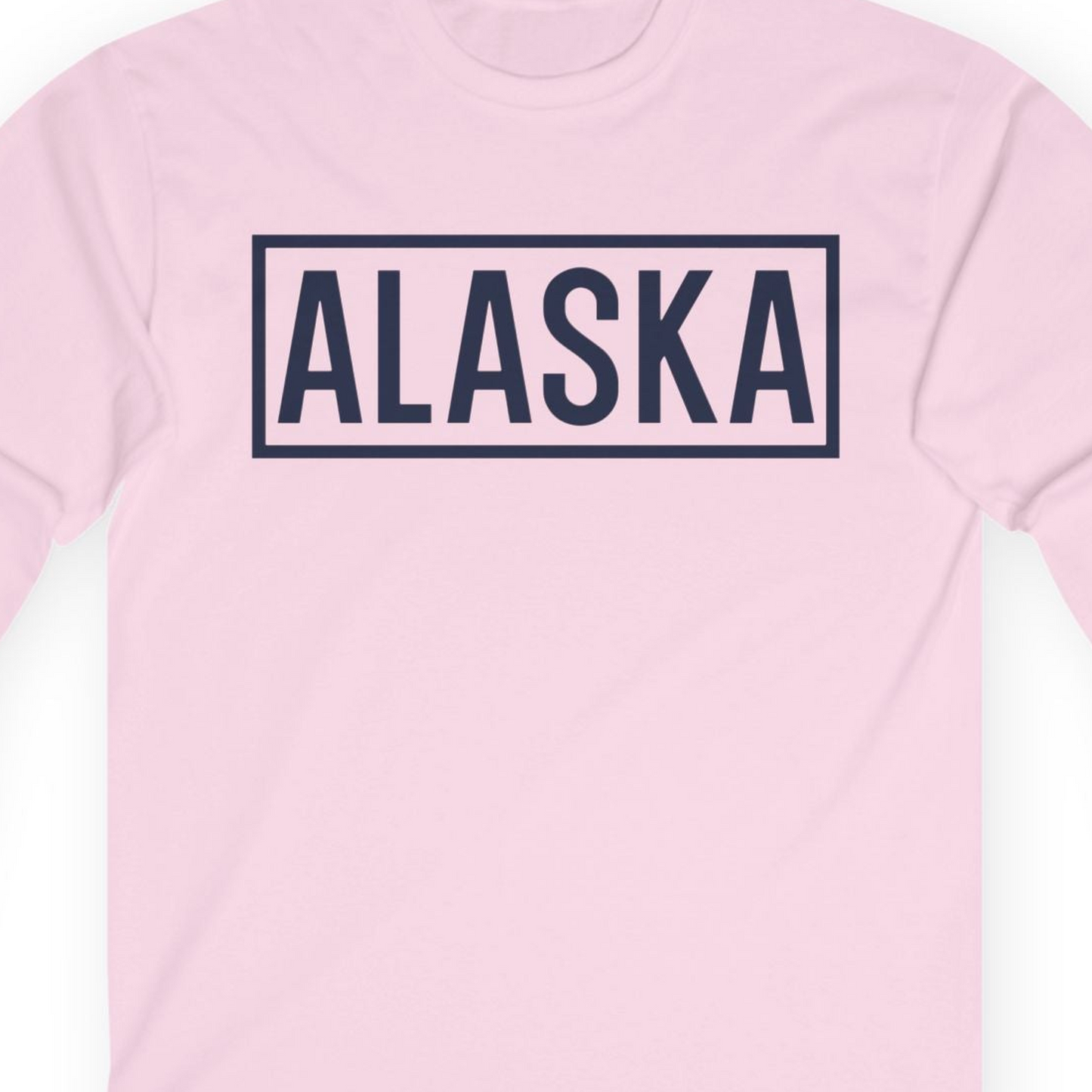 Alaska Bold Text Minimalist Monochrome Graphic Shirt for Travelers — Long Sleeve Long Sleeve Shirt – Light Pink – Alaska Cruise Shirts Close Up