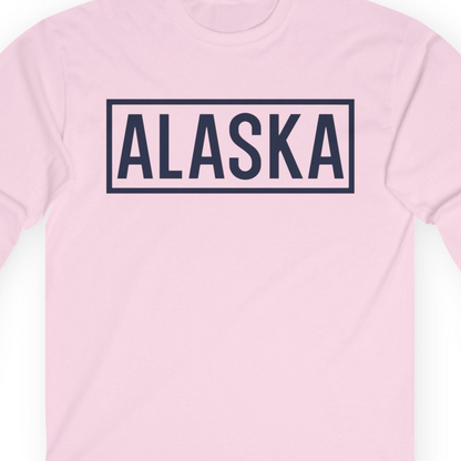 Alaska Bold Text Minimalist Monochrome Graphic Shirt for Travelers — Long Sleeve Long Sleeve Shirt – Light Pink – Alaska Cruise Shirts Close Up