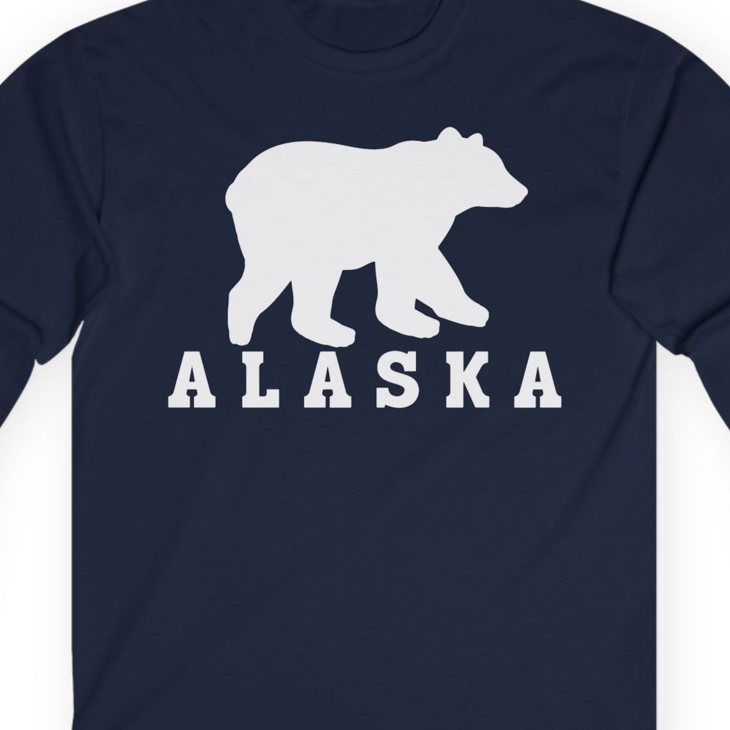 Alaska Bear Silhouette Shirt Long Sleeve Shirt – Navy – Alaska Cruise Shirts Close Up