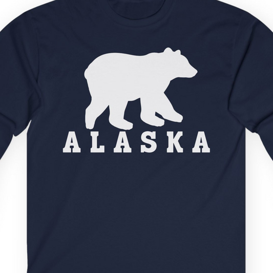 Alaska Bear Silhouette Shirt Long Sleeve Shirt – Navy – Alaska Cruise Shirts Close Up