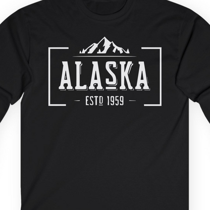 Vintage Alaska Estd 1959 Shirt Long Sleeve Shirt – Black – Alaska Cruise Shirts Close Up