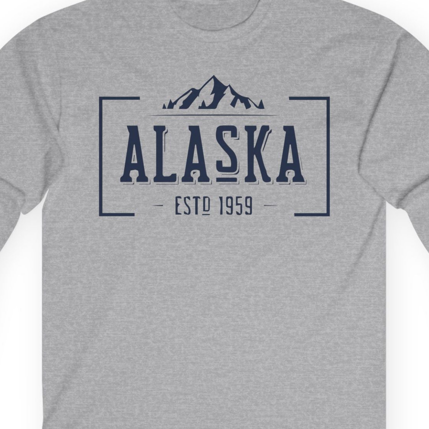 Vintage Alaska Estd 1959 Shirt Long Sleeve Shirt – Sport Grey – Alaska Cruise Shirts Close Up