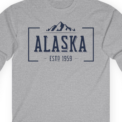 Vintage Alaska Estd 1959 Shirt Long Sleeve Shirt – Sport Grey – Alaska Cruise Shirts Close Up