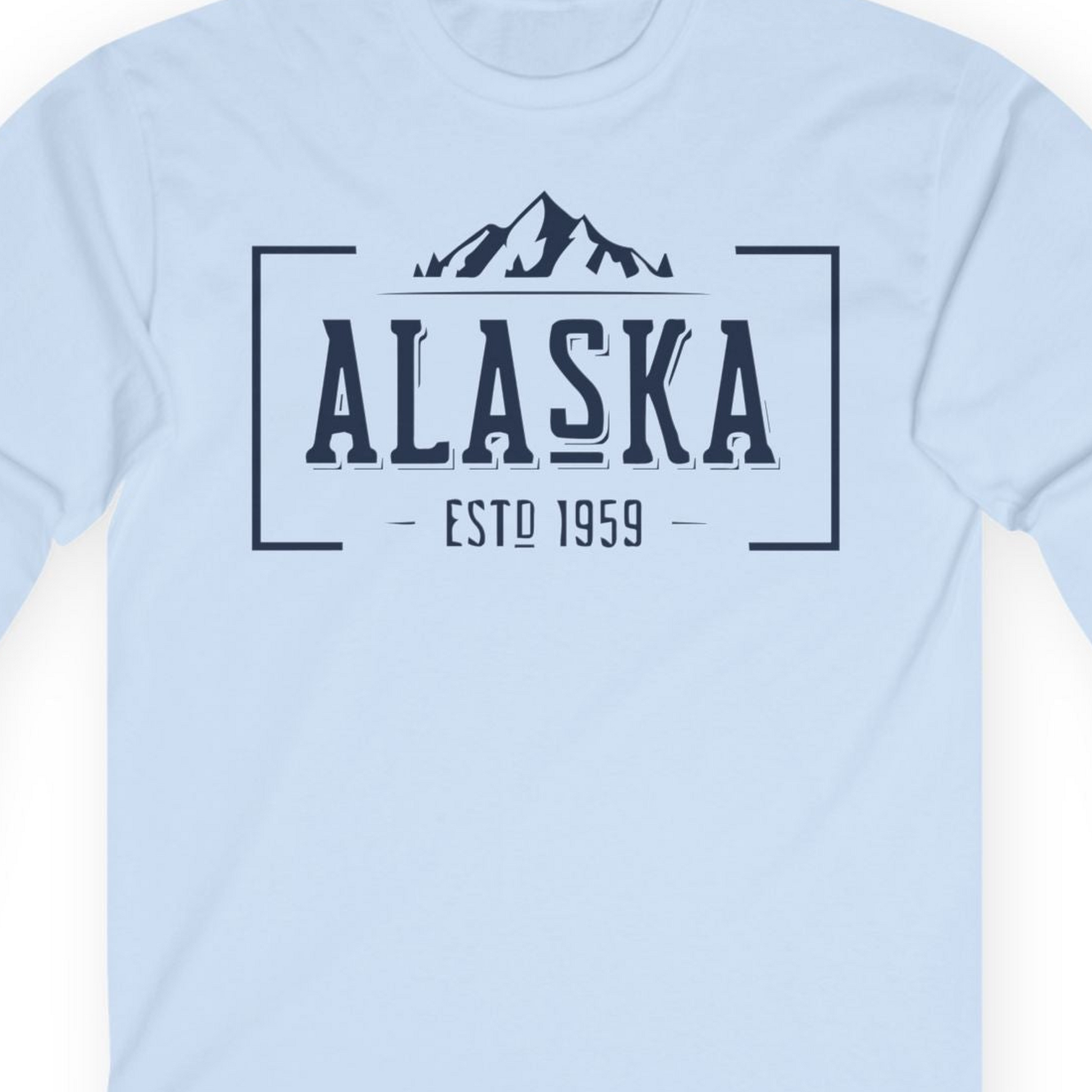 Vintage Alaska Estd 1959 Shirt Long Sleeve Shirt – Light Blue – Alaska Cruise Shirts Close Up